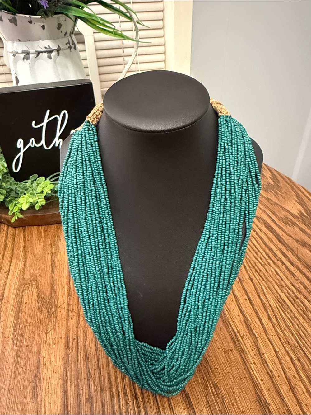 Teal seed bead necklace